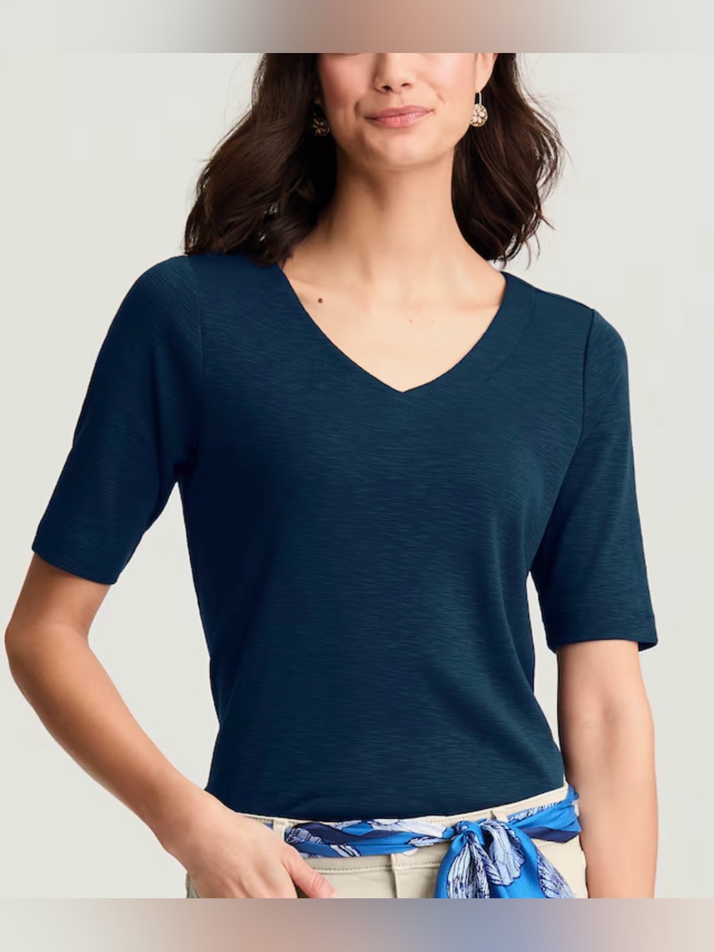 J Jill Pima-Slub V-Neck Tee Navy Large NWT IN PACKAGE